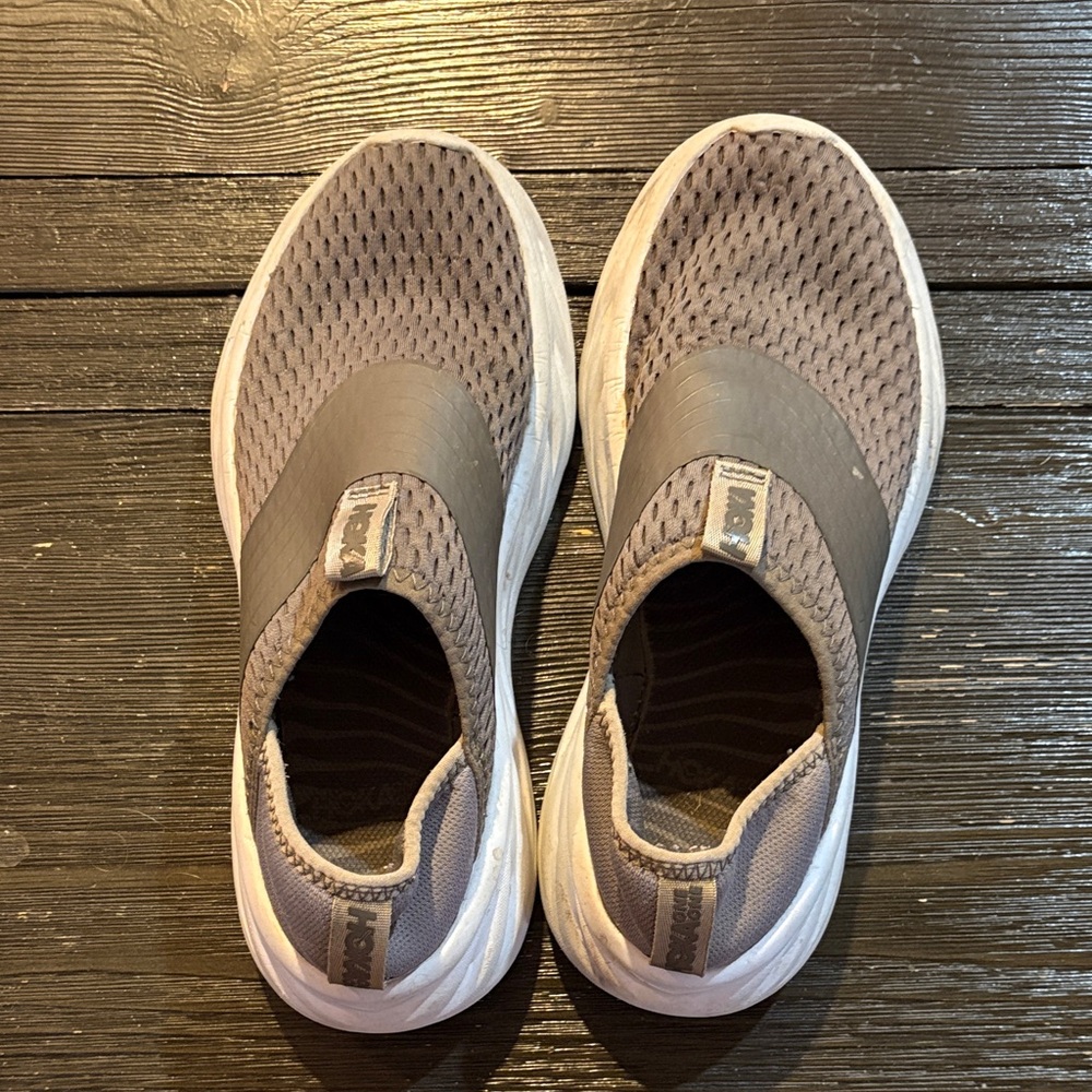 Hoka Women's Slip-On Sneakers in Taupe and White